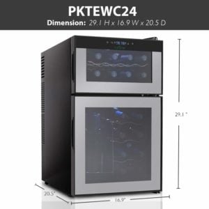 NutriChef PKTEWC24 24 Bottle Dual Zone Thermoelectric Wine Cooler - Red and White Wine Chiller - Countertop Wine Cellar - Freestanding Refrigerator with LCD Display Digital Touch Controls dims