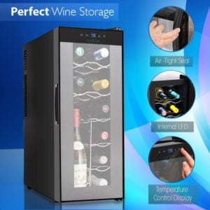 Nutrichef PKTEWC120 Thermoelectric 12 Bottle Wine Cooler Refrigerator | Red, White, Champagne Chiller | Counter Top Wine Cellar | Quiet Operation Fridge | Touch Temperature Control feat